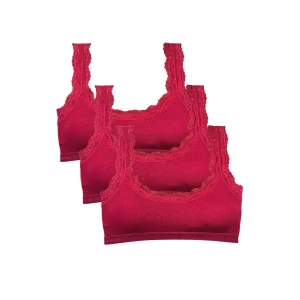 ieg™ 3 Adet Dantel Nakış İşlemeli Pedli Bambu Kadın Büstiyer Bordo