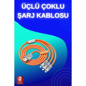 ieg™ 3 İn 1 Süper Hızlı Şarj Kablosu Android Ve İos Uyumlu Silikon Şarj Kablosu
