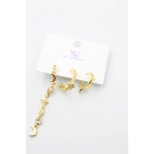 ieg™ 3lü Ay Yıldız Küpe - Altın