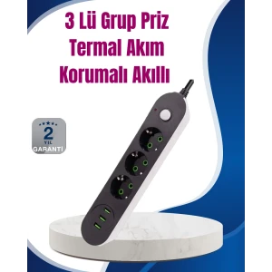 ieg™ 3 USB Çıkışlı Hızlı Şarjlı Anahtarlı Üçlü Priz