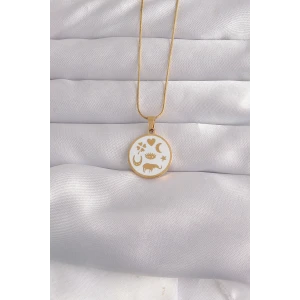 ieg™ 316L Çelik Gold Renk Beyaz Mineli Karışık Figürlü Tarot Kolye