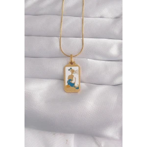 ieg™ 316L Çelik Gold Renk Beyaz Mineli Kız Figür Tarot Kolye