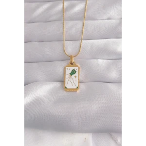 ieg™ 316L Çelik Gold Renk Beyaz Mineli Tarot Kolye