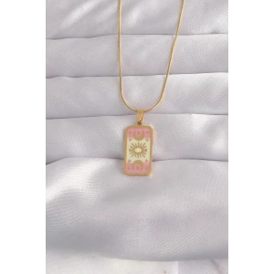 ieg™ 316L Çelik Gold Renk Karışık Mineli Ay Figür Tarot Kolye