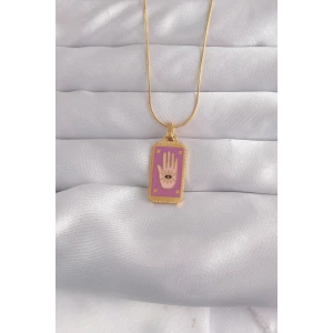 ieg™ 316L Çelik Gold Renk Mor Mineli El Figür Tarot Kolye