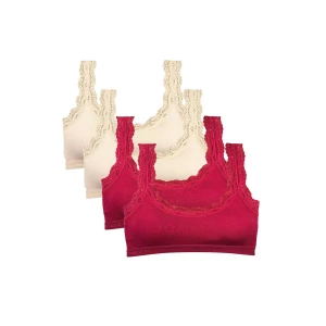 ieg™ 4 Adet Dantel Nakış İşlemeli Pedli Bambu Kadın Büstiyer Krem Bordo