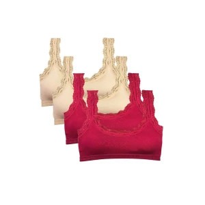 ieg™ 4 Adet Dantel Nakış İşlemeli Pedli Bambu Kadın Büstiyer Ten Bordo