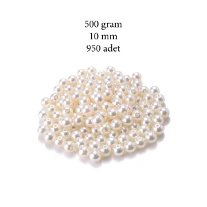 İEG 500 gram 10mm Krem Renk Plastik İnci Boncuk Çanta ve Takı Yapım Boncuğu (~950 adet)