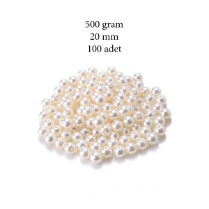 İEG® 500 gram 20mm Krem Renk Plastik İnci Boncuk Çanta ve Takı Yapım Boncuğu (~100 adet)