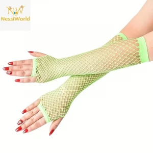 ieg™ 80’ler 90’lar Retro Neon Yeşil File Parmaksız Eldiven 26 cm