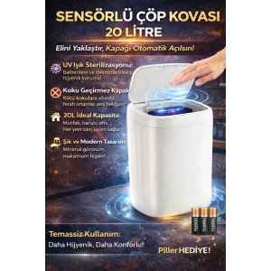 ieg™ Akıllı Sensörlü UV Işıklı 20 Litre Çöp Kovası - Mutfak, Banyo, İşyeri ve Ofis Kullanımı