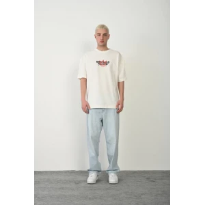 ieg™      Baskılı Bisiklet Yaka Oversize T-Shirt - Beyaz -