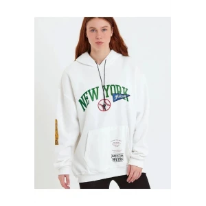 ieg™      Baskılı Kapüşonlu Sweatshirt - Beyaz -