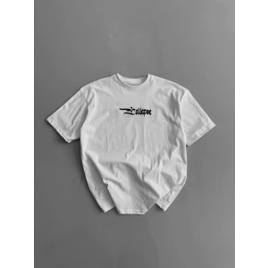 ieg™ Baskılı Oversize Bisiklet Yaka T-shirt - Beyaz