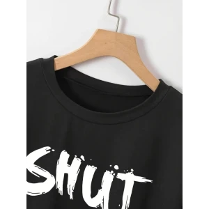 ieg™ Baskılı Oversize Bisiklet Yaka T-shirt - Siyah