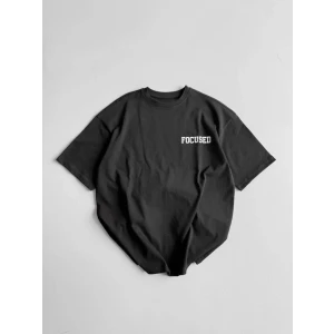 ieg™ Baskılı Oversize Bisiklet Yaka T-shirt - Siyah