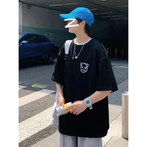 ieg™ Baskılı Oversize Bisiklet Yaka T-shirt - Siyah