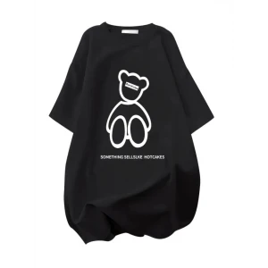 ieg™ Baskılı Oversize Bisiklet Yaka T-shirt - Siyah