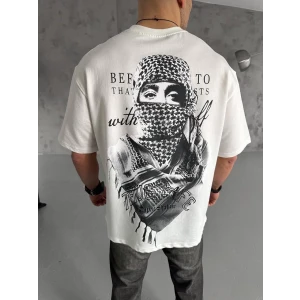 ieg™      Baskılı Oversize T-Shirt - Beyaz -