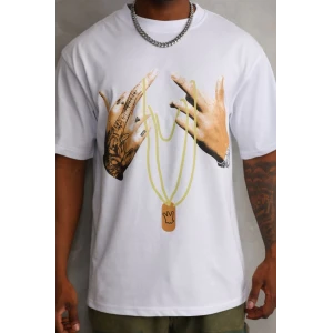 ieg™      Baskılı Oversize T-Shirt - Beyaz -