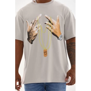 ieg™      Baskılı Oversize T-Shirt - Gri -