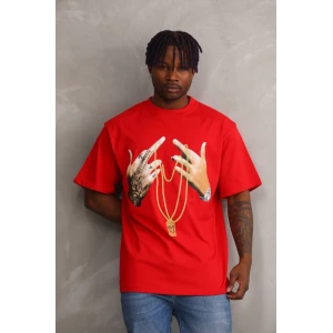 ieg™      Baskılı Oversize T-Shirt - Kırmızı -