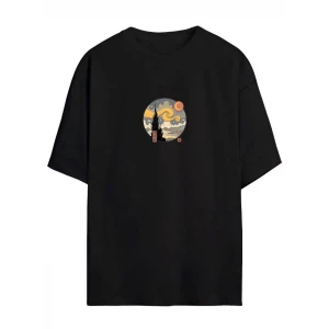 ieg™      Baskılı Oversize T-Shirt - Siyah -
