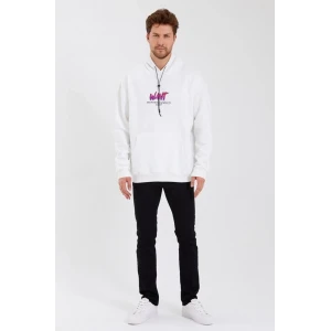 ieg™      Baskılı Üç İplik Kapüşonlu Oversize Sweatshirt - Beyaz -