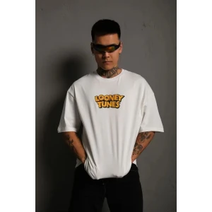 ieg™      Bisiklet Yaka Baskılı Oversize T-Shirt - Beyaz -