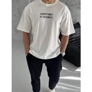 ieg™      Bisiklet Yaka Baskılı Oversize T-Shirt - Beyaz -