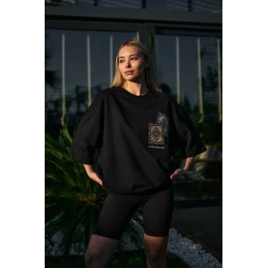 ieg™      Bisiklet Yaka Baskılı Oversize T-Shirt - Siyah -