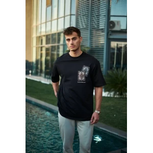 ieg™      Bisiklet Yaka Baskılı Oversize T-Shirt - Siyah -