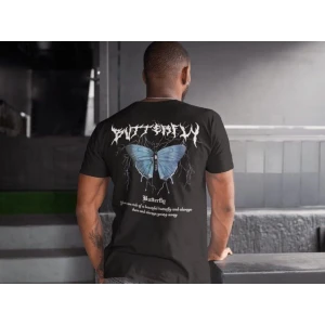 ieg™      Bisiklet Yaka Baskılı Oversize T-Shirt - Siyah -