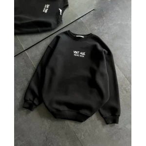 ieg™ Bisiklet Yaka Üç İplik Baskılı Oversize SweatShirt - Siyah