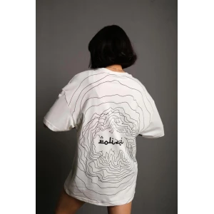 ieg™      Bisiklet Yakalı Sırt Baskılı Oversize T-Shirt - Beyaz -
