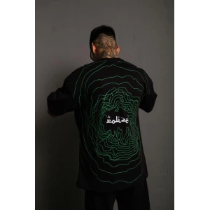 ieg™      Bisiklet Yakalı Sırt Baskılı Oversize T-Shirt - Siyah -