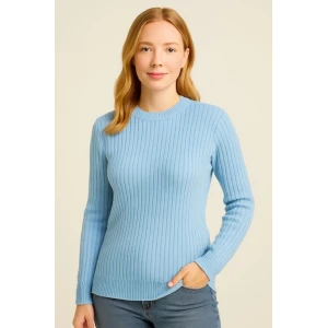 ieg™ Bisiklet Yuvarlak Yaka Triko Kazak Pamuklu Kalın Fitilli Dokuma, Regular Fit Uzun Kollu Kışlık Model - Bebe Mavisi