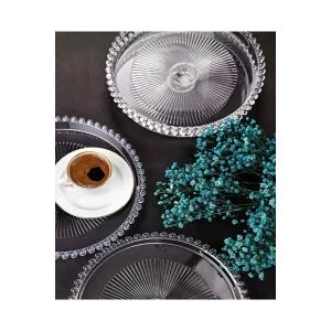 İEG Boncuklu Sunum Tepsisi, Şeffaf Tepsi, Çay Tepsisi, Sunumluk 23 Cm