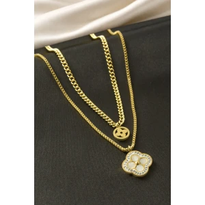 ieg™ Çiçek Sedef Çelik İkili Kolye