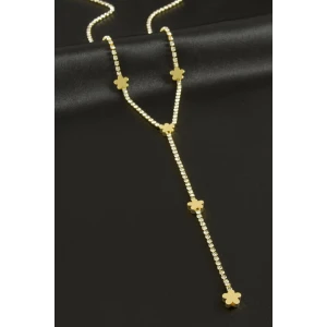 ieg™ Çiçek Şerit Taşlı Çelik Y Kolye