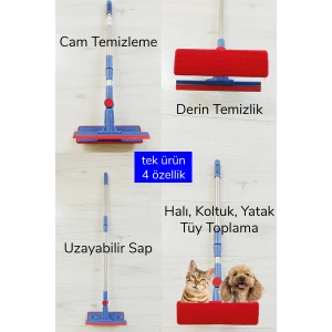 İEG® Çok Amaçlı Pratik Cam Temizleyici Kıl Tüy Toplayıcı Halı Kanepe Koltuk Temizleyici Döner Başlıklı