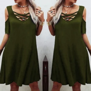 ieg™ Dekolteli Bağcık Detay Viskon Kumaş Elbise