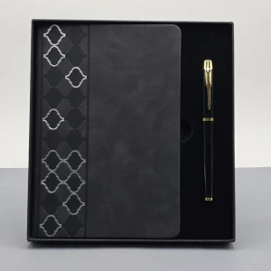 ieg™ Desenli Siyah Deri Defter Kalem Set
