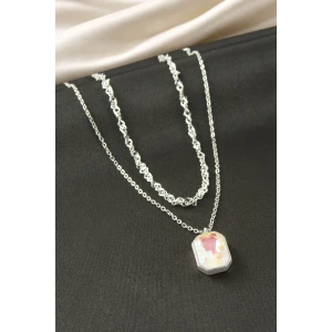 ieg™ Dikdörtgen Taşlı Çelik İkili Kolye