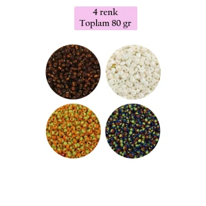 İEG Dökme Cam Kum Boncuk (11/0) 2 mm - 4 Renk - Toplam 80 Gram -  BNC406