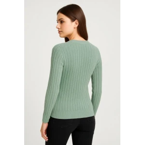 ieg™ Erkek Bisiklet Yuvarlak Yaka Triko Kazak Pamuklu Kalın Fitilli Dokuma, Regular Fit Uzun Kollu Kışlık Model - Mint Yeşili