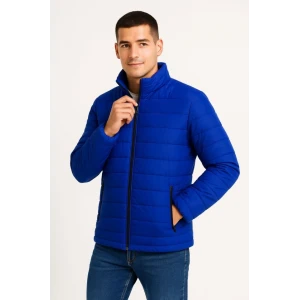 ieg™ Erkek Bomber Mont Ceket – Su İtici Kumaş, Kapitone Astarlı, Fermuarlı, Kışlık - Saks Mavisi