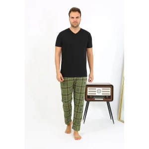 ieg ™ Erkek Ekoseli Desen Penye Tek Alt Pijama Haki