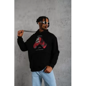 ieg™ Erkek Eldiven Baskılı Kapüşonlu Sweat - Siyah