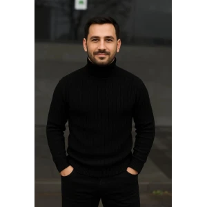 ieg™ Erkek Fitilli Triko Kazak 2li Set Gri Siyah Regular Balıkcı Yaka Tam Boğazlı Triko Seti Modeli Kazak